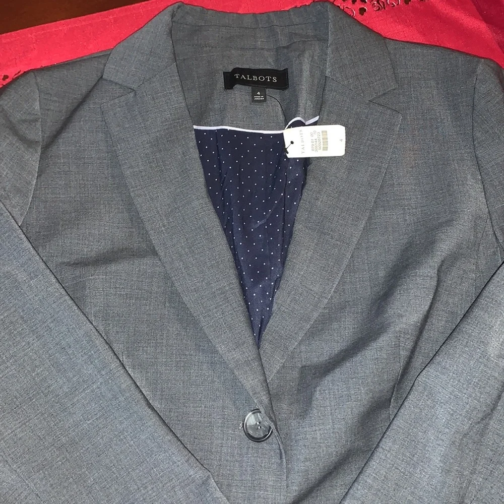 Talbots Wool 2 Button Grey Blazer Jacket Size 4 NWT